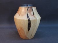 Vase aus Thuja mit Glaseinsatz, D=16cm, H=20cm, WS6-8mm