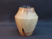 Vase aus Thuja mit Glaseinsatz, D=16cm, H=20cm, WS6-8mm