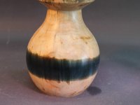 Vase aus Erle mit blauem Epoxidharz, D=12cm, H=15cm mit Glaseinsatz 3x15cm