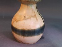 Vase aus Erle mit blauem Epoxidharz, D=12cm, H=15cm mit Glaseinsatz 3x15cm