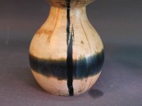 Vase aus Erle mit blauem Epoxidharz, D=12cm, H=15cm mit Glaseinsatz 3x15cm