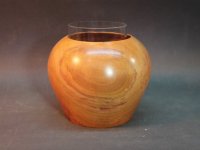 Vase aus Pflaume mit Glaseinsatz, D=14,5cm, H=12cm